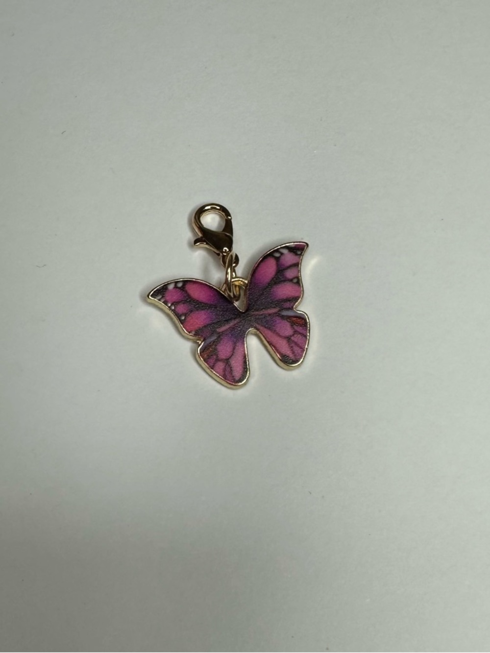Pink Butterfly Charm with Gold Trim